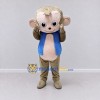 Custom Tan and Blue Monkey in Vest Mascot Costume Adult Full Body Suit for School Events Custom Tan and Blue Monkey in Vest Mascot Costume Adult Full Body Suit for School Events