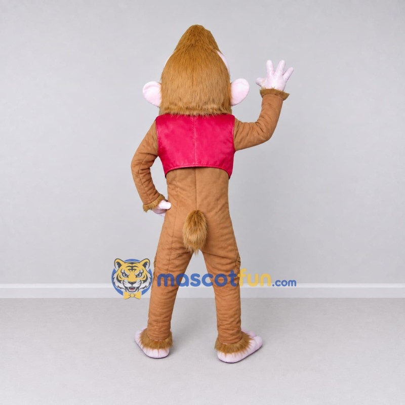 Custom Tan and Pink Monkey in Vest Mascot Costume Adult Full Body Suit for School Events Custom Tan and Pink Monkey in Vest Mascot Costume Adult Full Body Suit for School Events