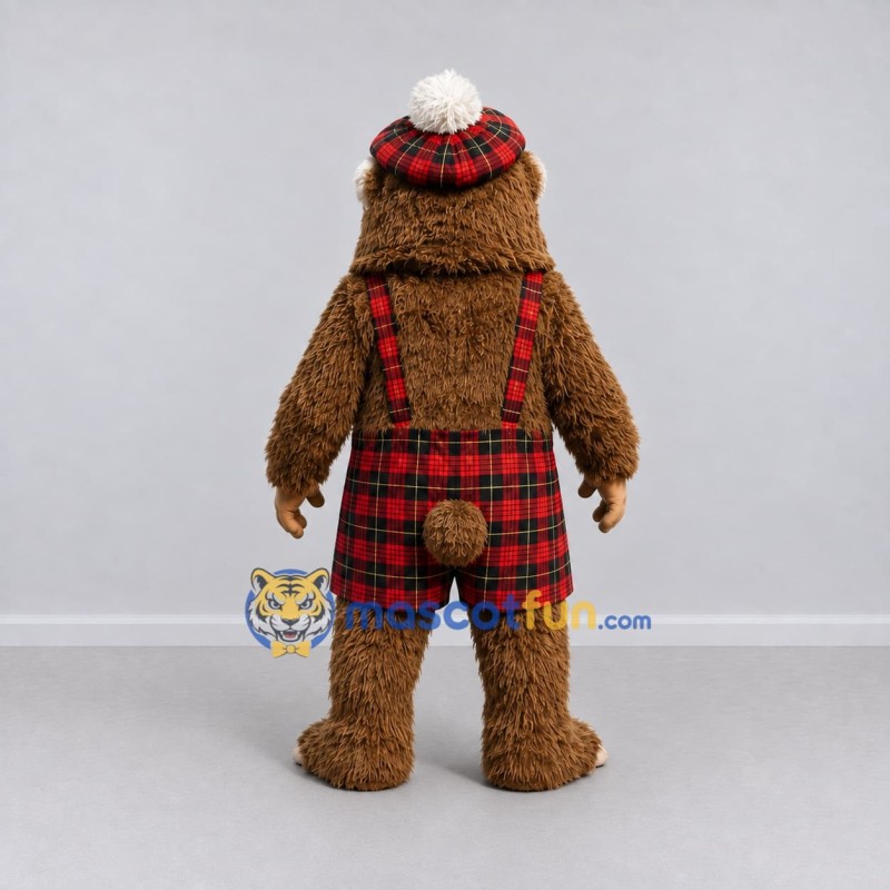 Custom Brown and Red Monkey in Tartan Kilt Mascot Costume Adult Full Body Suit for Themed Parties Custom Brown and Red Monkey in Tartan Kilt Mascot Costume Adult Full Body Suit for Themed Parties
