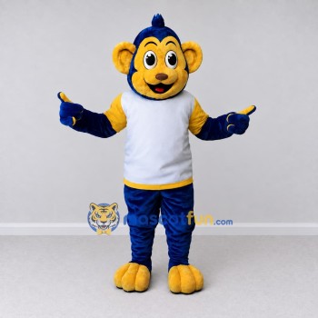 Custom Blue Yellow and White Monkey in Sportswear Mascot Costume Adult Full Body Suit for Sports Events Custom Blue Yellow and White Monkey in Sportswear Mascot Costume Adult Full Body Suit for Sports Events