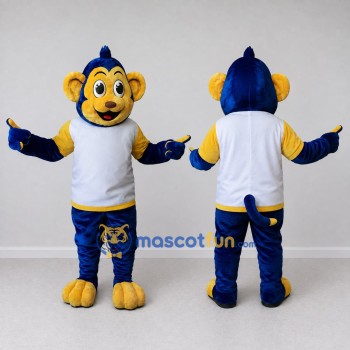 Custom Blue Yellow and White Monkey in Sportswear Mascot Costume Adult Full Body Suit for Sports Events