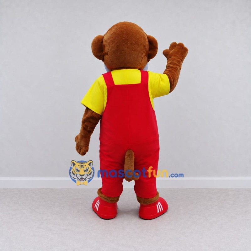 Custom Brown Red and Yellow Monkey in Overalls Mascot Costume Adult Full Body Suit for School Events