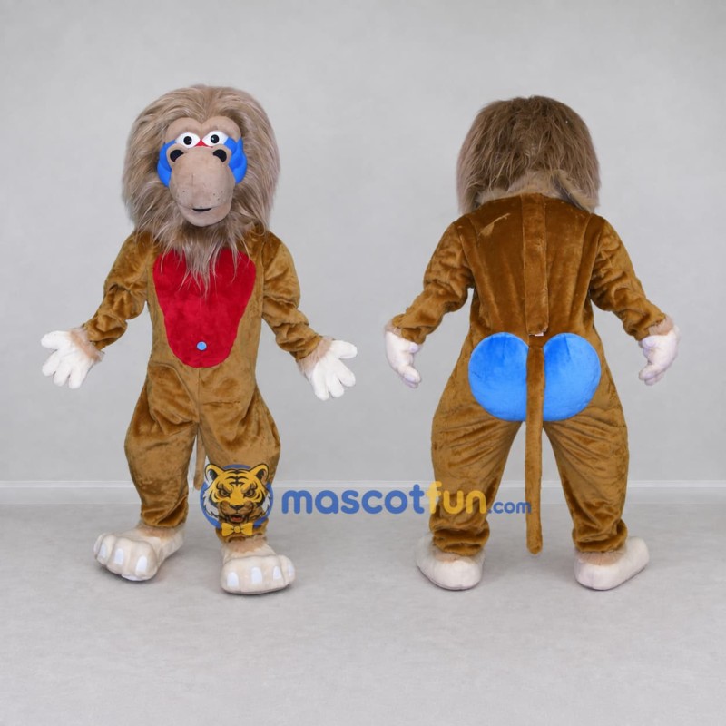 Custom Brown Blue and Red Baboon Mascot Costume Adult Full Body Suit for Wildlife Events