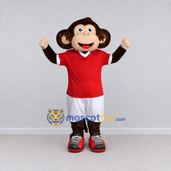 Custom Brown Red and White Monkey in Sportswear Mascot Costume Adult Full Body Suit for Sports Events Custom Brown Red and White Monkey in Sportswear Mascot Costume Adult Full Body Suit for Sports Events