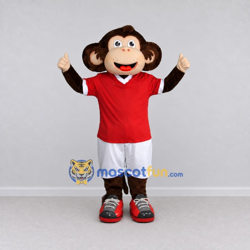 Custom Brown Red and White Monkey in Sportswear Mascot Costume Adult Full Body Suit for Sports Events