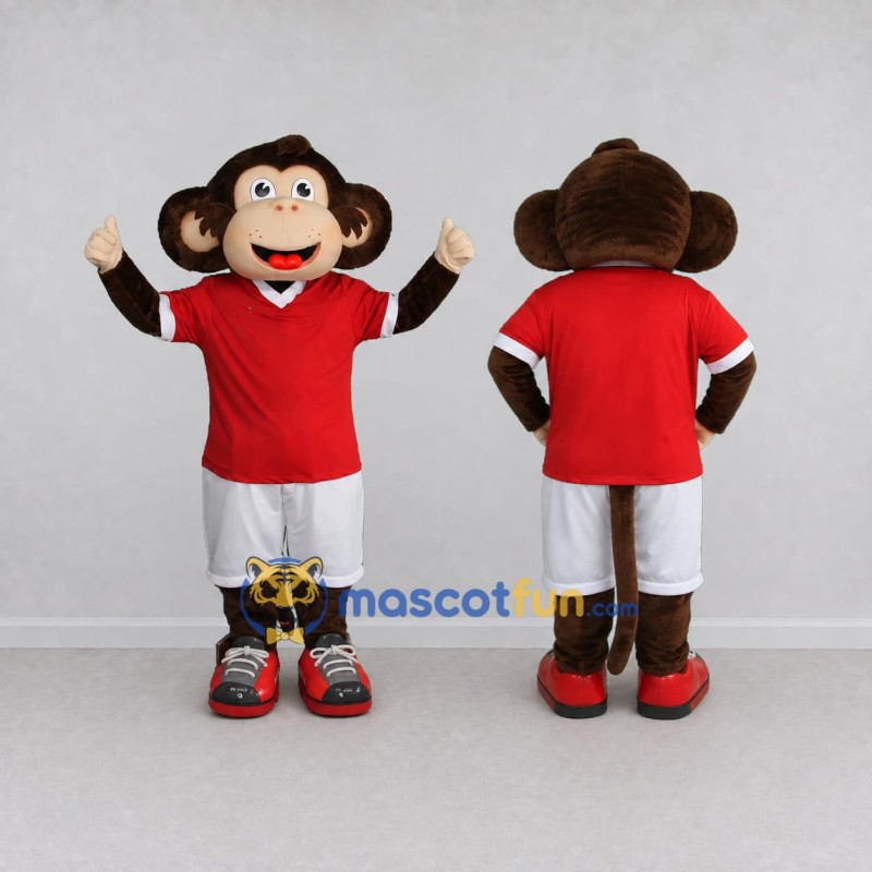 Custom Brown Red and White Monkey in Sportswear Mascot Costume Adult Full Body Suit for Sports Events