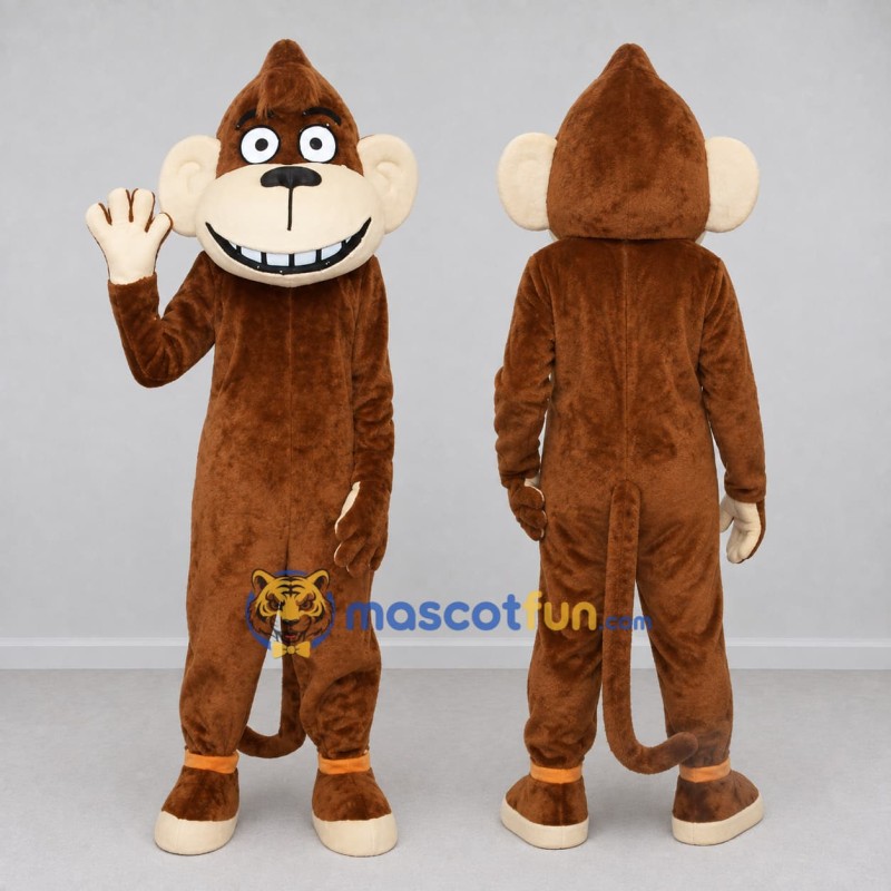 Custom Brown and Cream Monkey Mascot Costume Adult Full Body Suit for School Events Custom Brown and Cream Monkey Mascot Costume Adult Full Body Suit for School Events