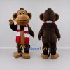 Custom Brown Red and White Monkey with Scarf Mascot Costume Adult Full Body Suit for Winter Events Custom Brown Red and White Monkey with Scarf Mascot Costume Adult Full Body Suit for Winter Events
