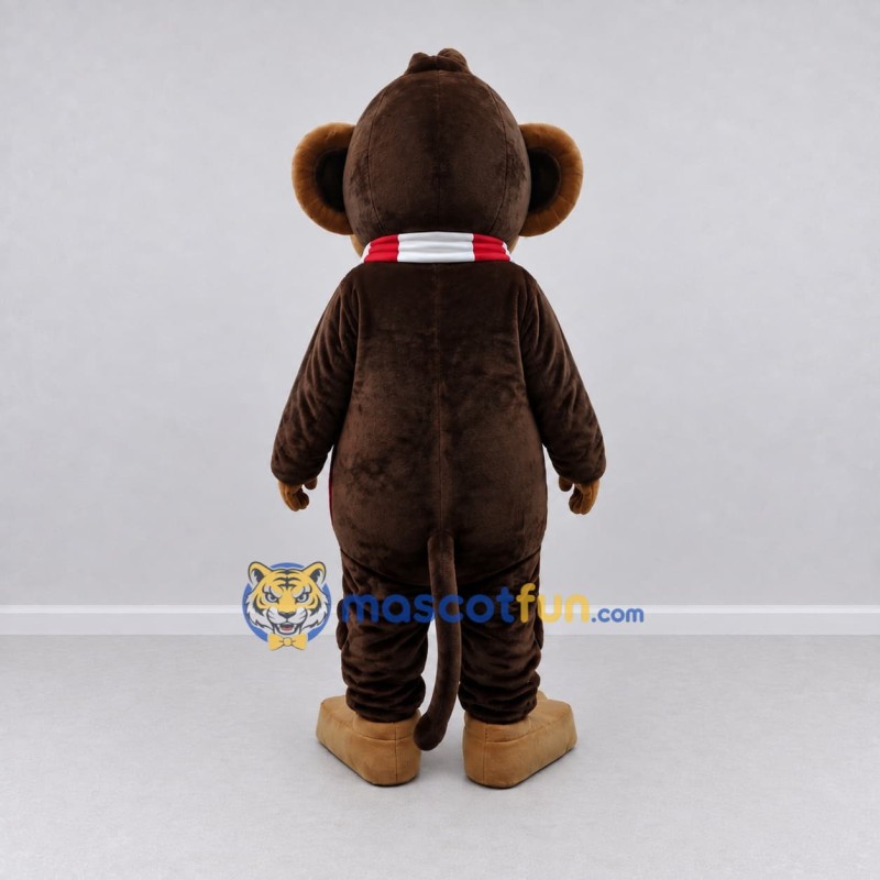 Custom Brown Red and White Monkey with Scarf Mascot Costume Adult Full Body Suit for Winter Events Custom Brown Red and White Monkey with Scarf Mascot Costume Adult Full Body Suit for Winter Events