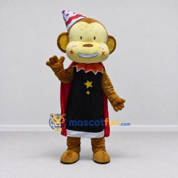 Custom Tan Red and Black Monkey Magician Mascot Costume Adult Full Body Suit for Themed Parties Custom Tan Red and Black Monkey Magician Mascot Costume Adult Full Body Suit for Themed Parties