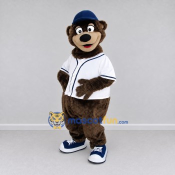 Custom Brown White and Blue Bear in Baseball Jersey Mascot Costume Adult Full Body Suit for Sports Events Custom Brown White and Blue Bear in Baseball Jersey Mascot Costume Adult Full Body Suit for Sports Events