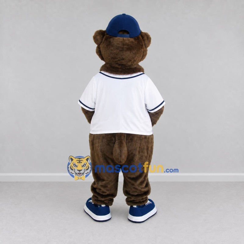 Custom Brown White and Blue Bear in Baseball Jersey Mascot Costume Adult Full Body Suit for Sports Events