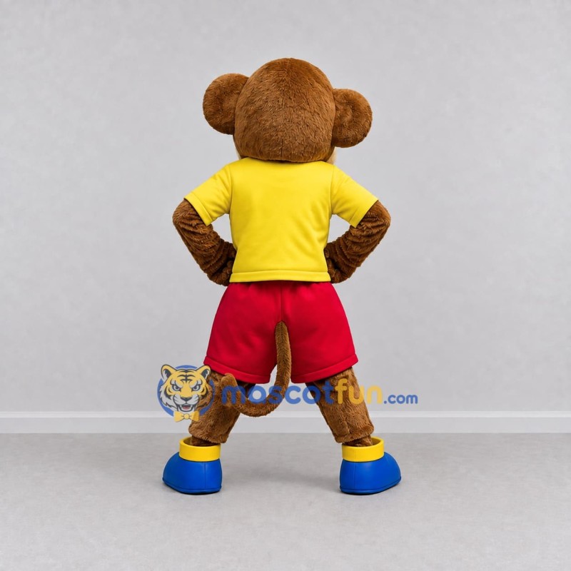 Custom Brown Yellow and Red Monkey in Sportswear Mascot Costume Adult Full Body Suit for Sports Events Custom Brown Yellow and Red Monkey in Sportswear Mascot Costume Adult Full Body Suit for Sports Events