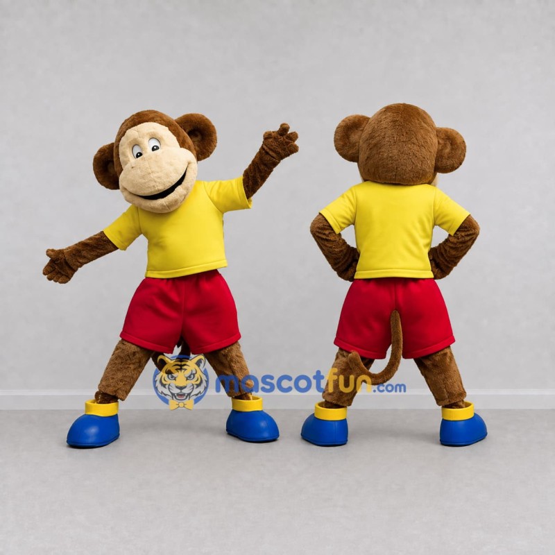 Custom Brown Yellow and Red Monkey in Sportswear Mascot Costume Adult Full Body Suit for Sports Events Custom Brown Yellow and Red Monkey in Sportswear Mascot Costume Adult Full Body Suit for Sports Events