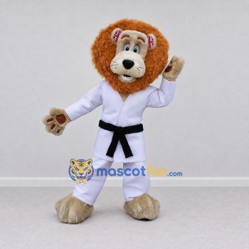 Custom Tan White and Black Lion Martial Artist Mascot Costume Adult Full Body Suit for Martial Arts Events Custom Tan White and Black Lion Martial Artist Mascot Costume Adult Full Body Suit for Martial Arts Events