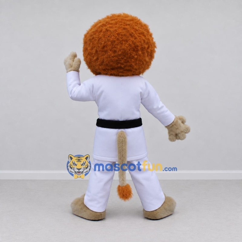 Custom Tan White and Black Lion Martial Artist Mascot Costume Adult Full Body Suit for Martial Arts Events Custom Tan White and Black Lion Martial Artist Mascot Costume Adult Full Body Suit for Martial Arts Events