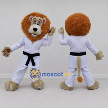 Custom Tan White and Black Lion Martial Artist Mascot Costume Adult Full Body Suit for Martial Arts Events
