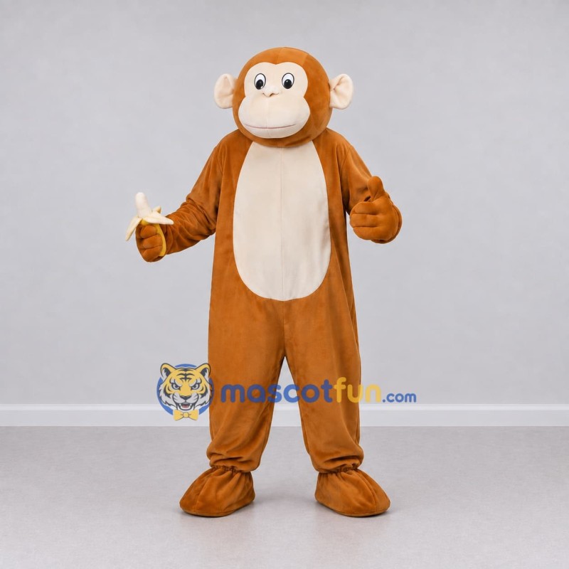 Custom Tan and Cream Monkey Mascot Costume Adult Full Body Suit for School Events Custom Tan and Cream Monkey Mascot Costume Adult Full Body Suit for School Events