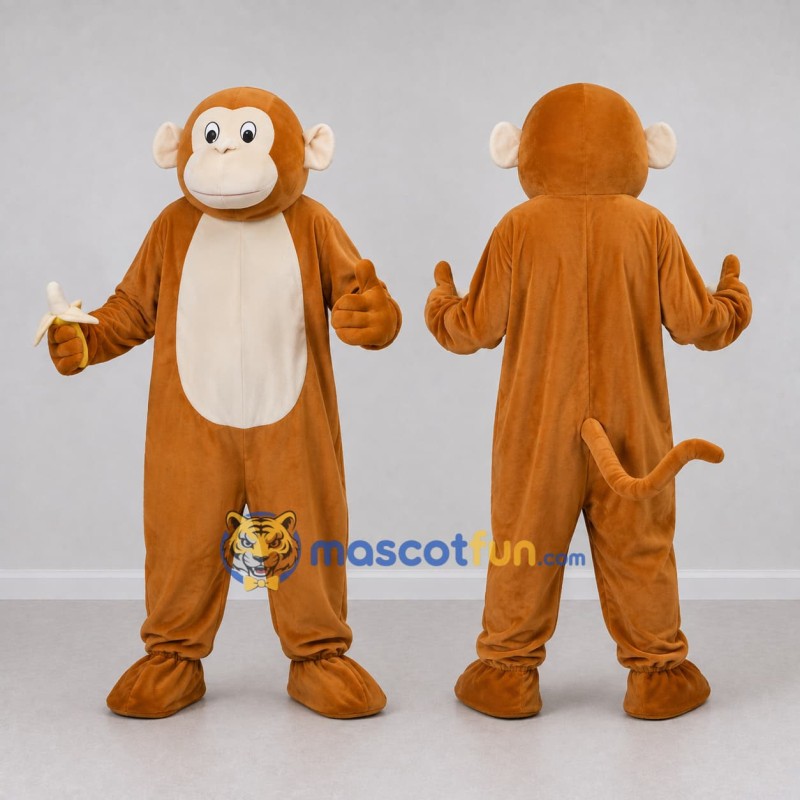 Custom Tan and Cream Monkey Mascot Costume Adult Full Body Suit for School Events Custom Tan and Cream Monkey Mascot Costume Adult Full Body Suit for School Events