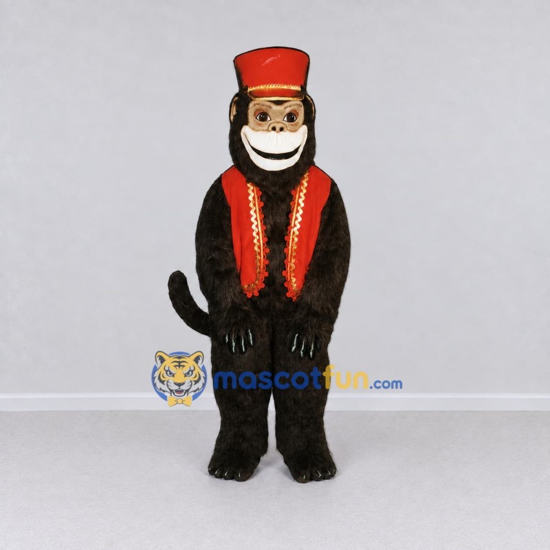 Custom Black and Red Monkey in Top Hat and Vest Mascot Costume Adult Full Body Suit for Themed Parties Custom Black and Red Monkey in Top Hat and Vest Mascot Costume Adult Full Body Suit for Themed Parties