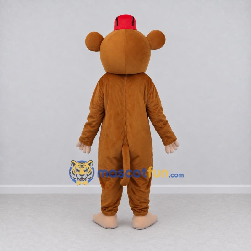 Custom Tan and Red Monkey in Fez Mascot Costume Adult Full Body Suit for Themed Parties Custom Tan and Red Monkey in Fez Mascot Costume Adult Full Body Suit for Themed Parties