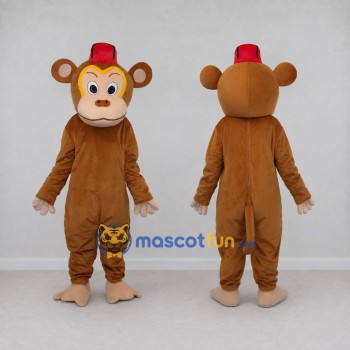 Custom Tan and Red Monkey in Fez Mascot Costume Adult Full Body Suit for Themed Parties