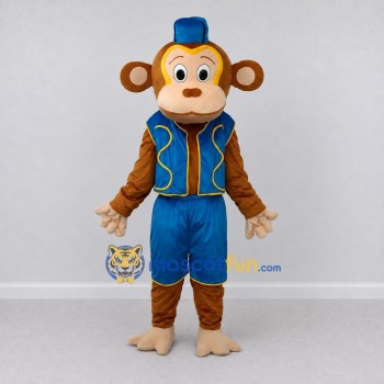 Custom Tan and Blue Monkey in Vest and Fez Mascot Costume Adult Full Body Suit for Themed Parties Custom Tan and Blue Monkey in Vest and Fez Mascot Costume Adult Full Body Suit for Themed Parties