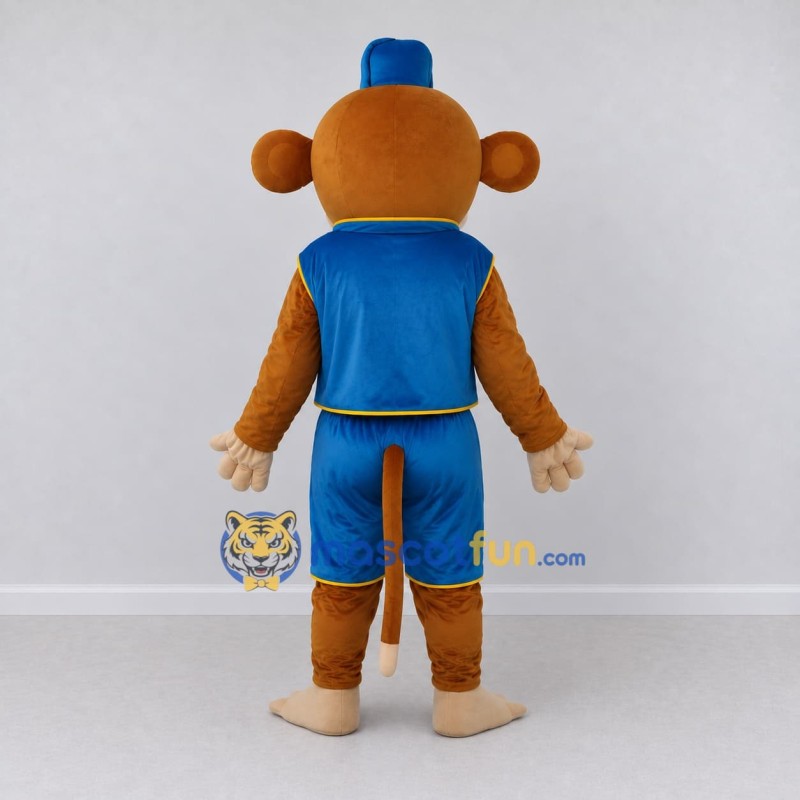 Custom Tan and Blue Monkey in Vest and Fez Mascot Costume Adult Full Body Suit for Themed Parties