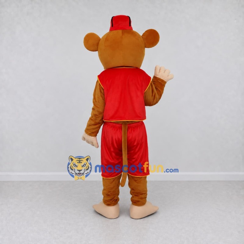 Custom Tan and Red Monkey in Vest and Fez Mascot Costume Adult Full Body Suit for Themed Parties