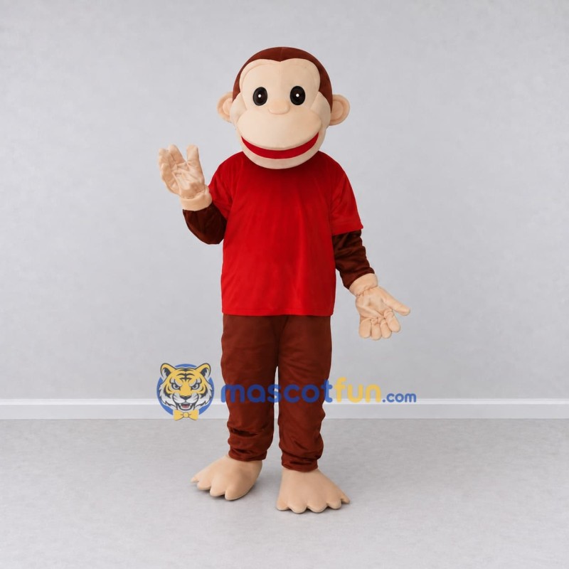 Custom Brown and Red Monkey in T Shirt Mascot Costume Adult Full Body Suit for School Events Custom Brown and Red Monkey in T Shirt Mascot Costume Adult Full Body Suit for School Events