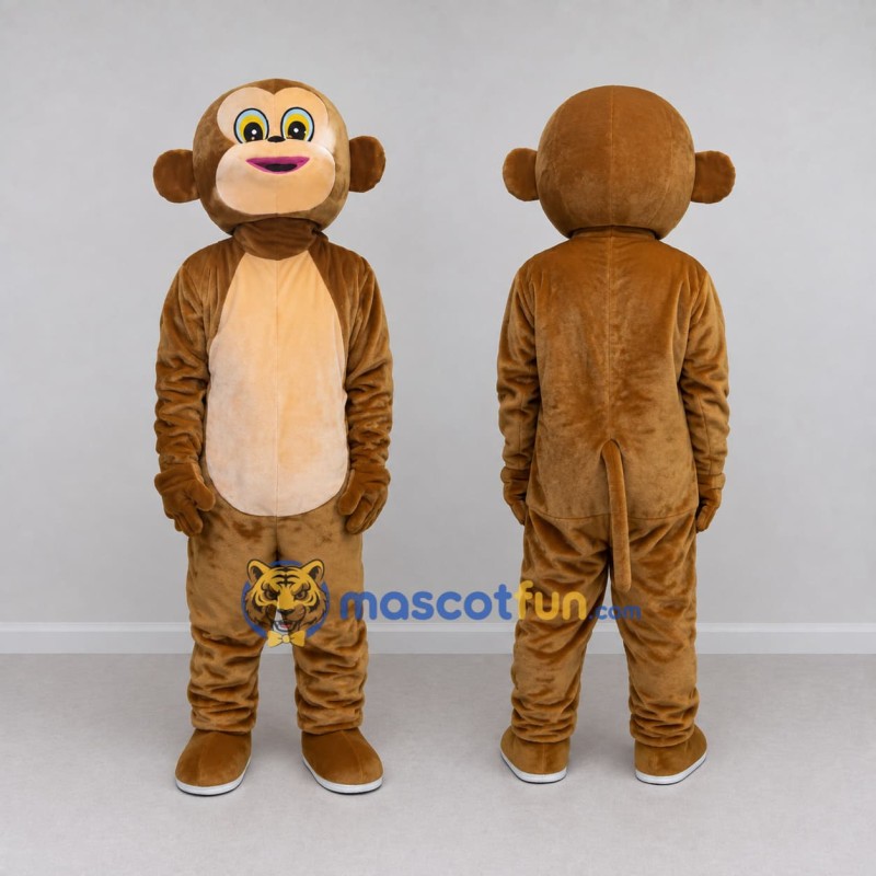 Custom Tan and Cream Monkey Mascot Costume Adult Full Body Suit for School Events Custom Tan and Cream Monkey Mascot Costume Adult Full Body Suit for School Events