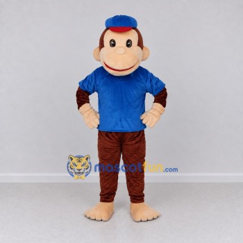 Custom Brown and Blue Monkey in Cap and T Shirt Mascot Costume Adult Full Body Suit for School Events Custom Brown and Blue Monkey in Cap and T Shirt Mascot Costume Adult Full Body Suit for School Events