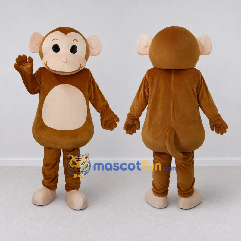 Custom Tan and Cream Monkey Mascot Costume Adult Full Body Suit for School Events Custom Tan and Cream Monkey Mascot Costume Adult Full Body Suit for School Events
