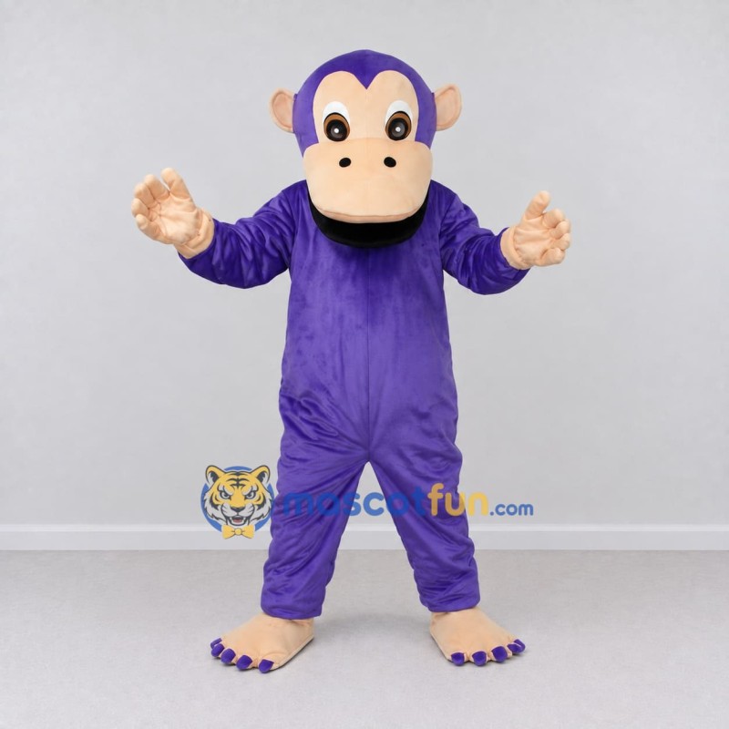 Custom Purple and Tan Monkey Mascot Costume Adult Full Body Suit for School Events Custom Purple and Tan Monkey Mascot Costume Adult Full Body Suit for School Events