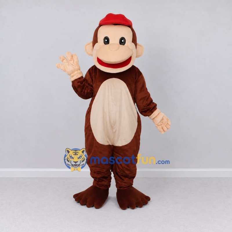 Custom Brown and Red Monkey in Cap Mascot Costume Adult Full Body Suit for School Events Custom Brown and Red Monkey in Cap Mascot Costume Adult Full Body Suit for School Events