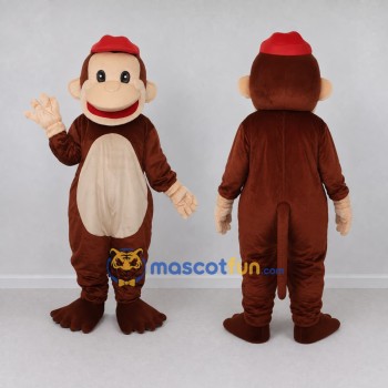 Custom Brown and Red Monkey in Cap Mascot Costume Adult Full Body Suit for School Events