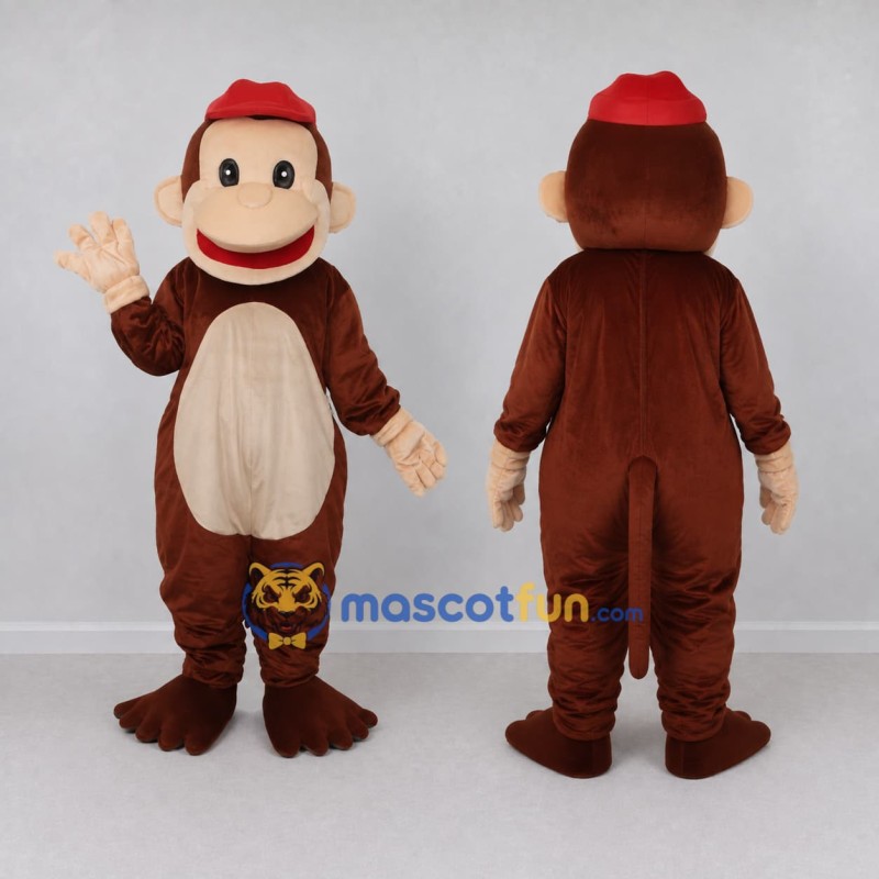 Custom Brown and Red Monkey in Cap Mascot Costume Adult Full Body Suit for School Events Custom Brown and Red Monkey in Cap Mascot Costume Adult Full Body Suit for School Events