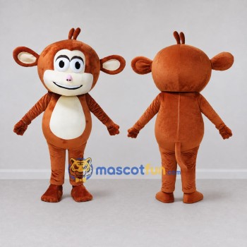 Custom Reddish Brown and White Monkey Mascot Costume Adult Full Body Suit for School Events