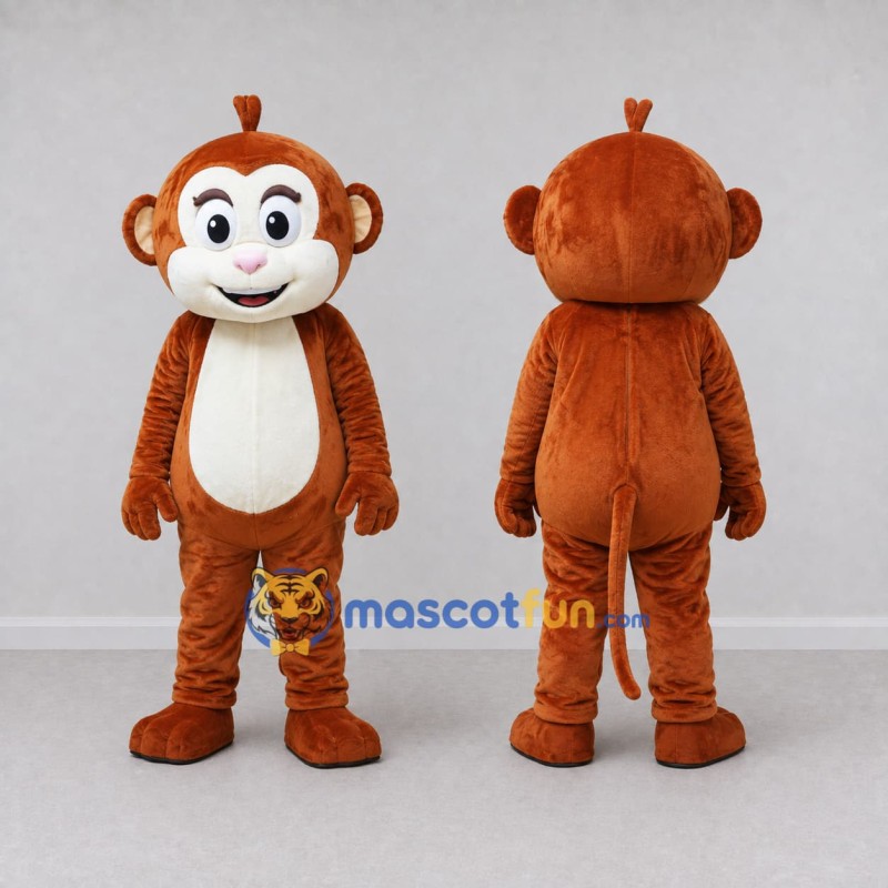 Custom Reddish Brown and White Monkey Mascot Costume Adult Full Body Suit for School Events Custom Reddish Brown and White Monkey Mascot Costume Adult Full Body Suit for School Events