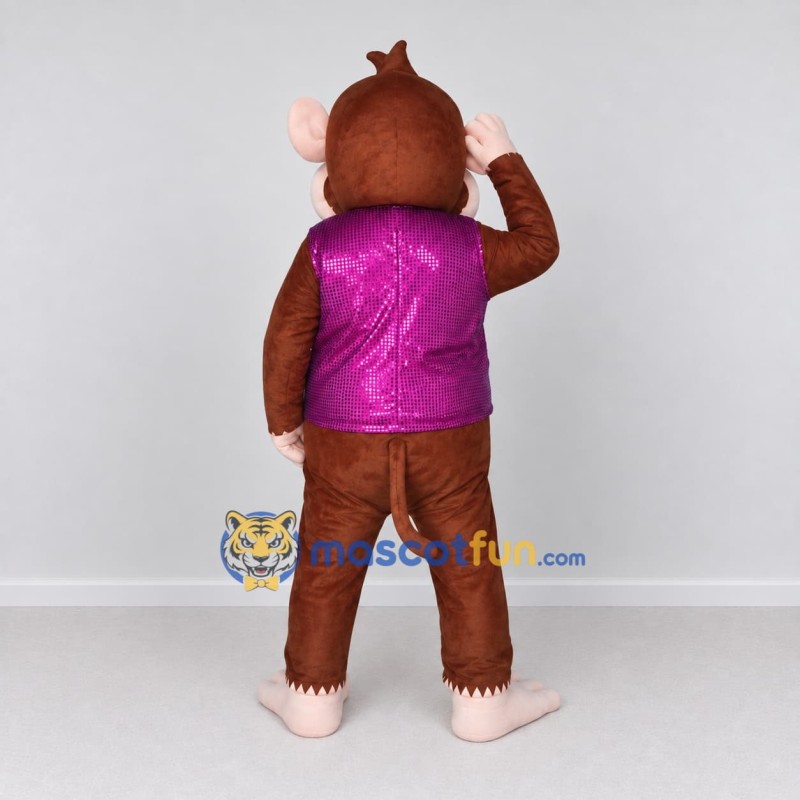 Custom Brown and Purple Monkey in Vest Mascot Costume Adult Full Body Suit for Themed Parties Custom Brown and Purple Monkey in Vest Mascot Costume Adult Full Body Suit for Themed Parties