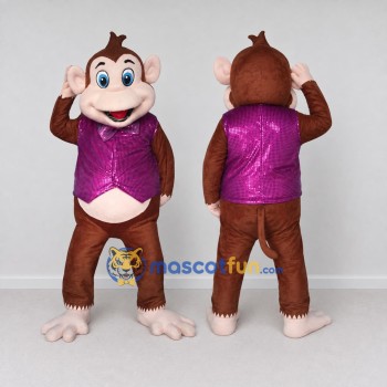 Custom Brown and Purple Monkey in Vest Mascot Costume Adult Full Body Suit for Themed Parties