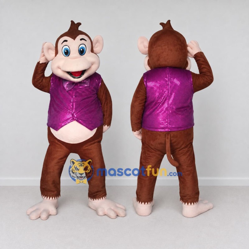 Custom Brown and Purple Monkey in Vest Mascot Costume Adult Full Body Suit for Themed Parties Custom Brown and Purple Monkey in Vest Mascot Costume Adult Full Body Suit for Themed Parties