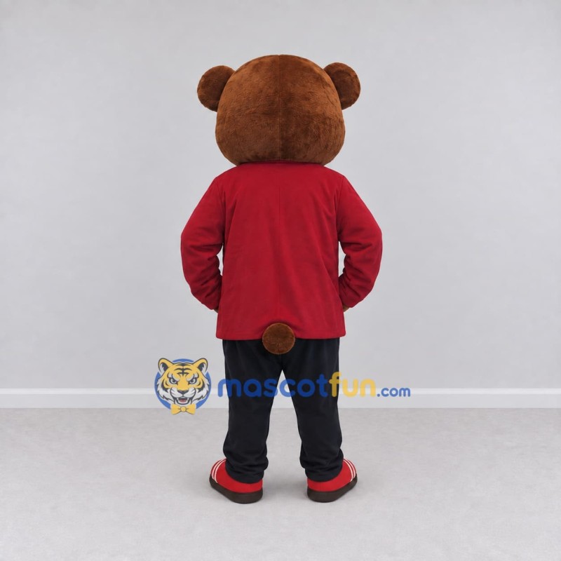 Custom Brown and Red Bear in Jacket Mascot Costume Adult Full Body Suit for School Events Custom Brown and Red Bear in Jacket Mascot Costume Adult Full Body Suit for School Events