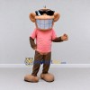Custom Brown and Pink Monkey in Sunglasses and T Shirt Mascot Costume Adult Full Body Suit for School Events Custom Brown and Pink Monkey in Sunglasses and T Shirt Mascot Costume Adult Full Body Suit for School Events