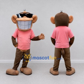 Custom Brown and Pink Monkey in Sunglasses and T Shirt Mascot Costume Adult Full Body Suit for School Events