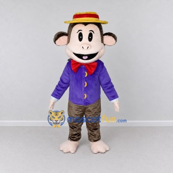 Custom Brown and Purple Monkey in Hat and Jacket Mascot Costume Adult Full Body Suit for Themed Parties Custom Brown and Purple Monkey in Hat and Jacket Mascot Costume Adult Full Body Suit for Themed Parties