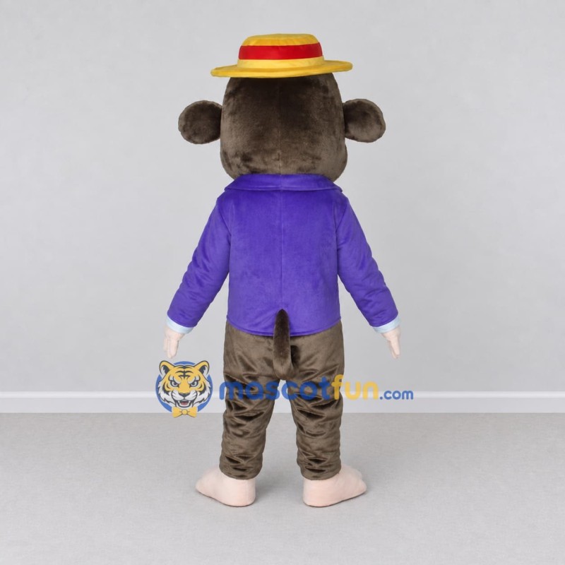 Custom Brown and Purple Monkey in Hat and Jacket Mascot Costume Adult Full Body Suit for Themed Parties Custom Brown and Purple Monkey in Hat and Jacket Mascot Costume Adult Full Body Suit for Themed Parties