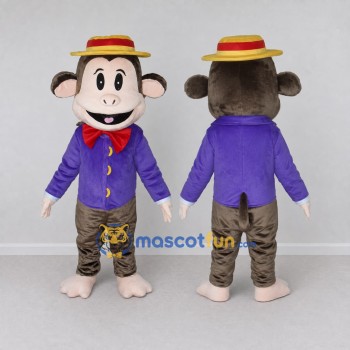 Custom Brown and Purple Monkey in Hat and Jacket Mascot Costume Adult Full Body Suit for Themed Parties