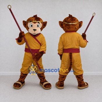 Custom Brown and Yellow Monkey King Mascot Costume Adult Full Body Suit for Themed Parties