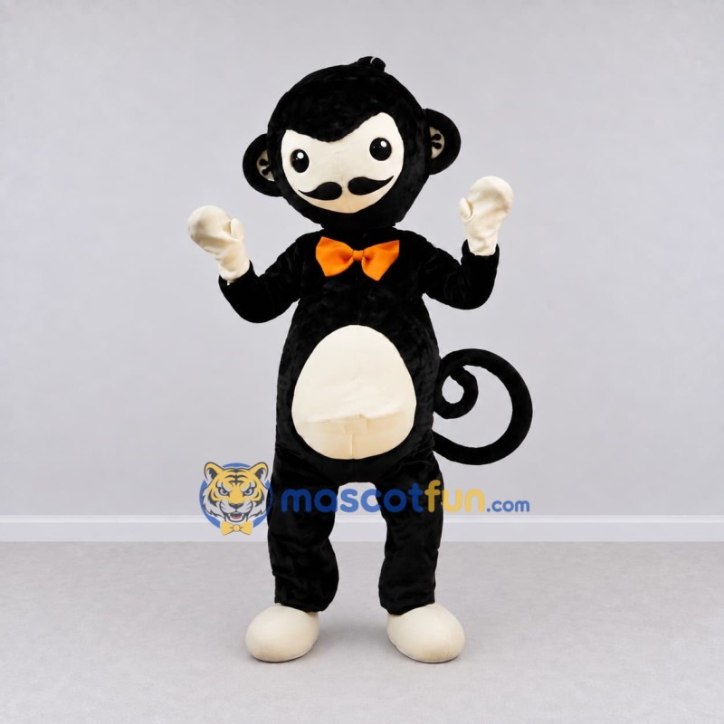 Custom Black Cream and Orange Monkey with Bow Tie Mascot Costume Adult Full Body Suit for Themed Parties Custom Black Cream and Orange Monkey with Bow Tie Mascot Costume Adult Full Body Suit for Themed Parties